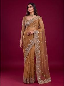 Sari en résille tendance pour femmes avec broderie de sequins, idéal pour les mariages, les réceptions, les festivals et les célébrations. - Product Image 1
