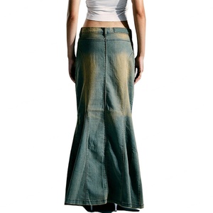 Falda vaquera ajustada azul para mujer, falda larga de mezclilla con cola de pez, faldas maxi de mezclilla para damas - Product Image 5