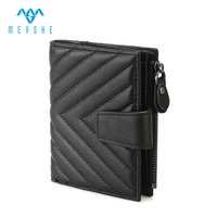 Dompet Kulit Domba Tempat Kartu Penutup Ritsleting Pengaman RFID Kantong Koin Kapasitas Besar Pola Geometris Kancing