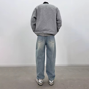 Jean décontracté pour homme 100% coton coupe droite, délavage enzymatique et effet vieilli, style Hip Hop, tissé, coupe régulière, haute qualité - Product Image 2
