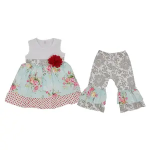 Özel fabrika satış yeni stil bebek kız giyim için % 100% pamuk bebek kız butik giyim setleri için iyi kalite