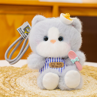 Porte-clés chat en peluche à faible MOQ, mignon, avec bol et cuillère, poupée animale en peluche chaton, breloque de sac, porte-clés, chat en peluche doux