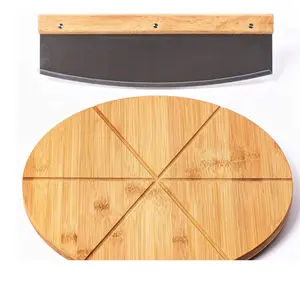 Tabla de pizza de bambú 2024 con cuchillo Juego de tabla de cortar de pizza de cáscara de pizza de madera para rebanadas uniformes Hoja afilada de acero con cubierta