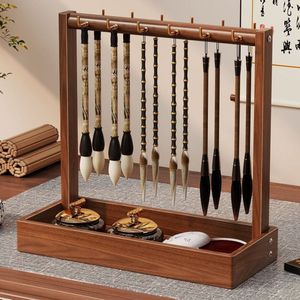 Support de Rangement et Présentoir de Bureau en Bois Massif pour Pinceaux de Calligraphie et Stylos, avec 12 Crochets, pour Papeterie - Modèle Xi Peptide - Product Image 1