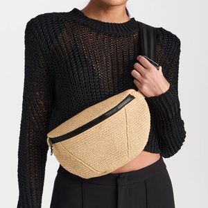 Custom Beige Straw <b>Lightweight</b> Crossbody Sling <b>Bag</b> Unisex Fanny Packs <b>Beach</b> Chest Bum <b>Bag</b> Sling Purse Zip Pockets Outdoor <b>Bag</b> - Product Image 2