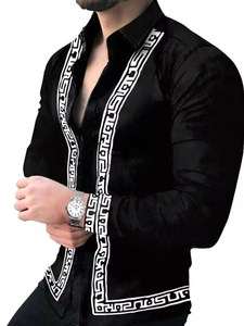Camisa de Moda <span class=keywords><strong>2022</strong></span> para Hombre, Manga Larga, Estampada, Ajustada, Negra, Informal, Deportiva - Product Image 2
