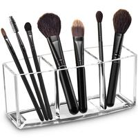 Support de Rangement de Bureau en Acrylique Transparent à 3 Compartiments pour Pinceaux de Maquillage, Organisateur Polyvalent pour Cosmétiques, Stylos et Brosses à Dents - Vente en Gros Usine