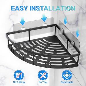 Organizador de Baño de Acero Inoxidable Premium, Estante Adhesivo para Pared sin Perforaciones, Negro, Multiusos - Product Image 2