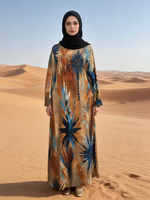 Abaya à manches longues Summer Stars, quatre tailles, robe musulmane pour femmes, imprimé numérique, antistatique, style modeste, lin respirant