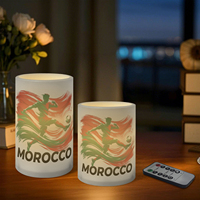 Bougie décorative personnalisée pour fans de football du Maroc, lot de 3, lumières LED sans flamme en forme de pilier, design imprimé match 2026 avec télécommande et minuterie