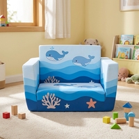 Sofa Lipat Anak 2-in-1 Modern Motif Kartun, Kursi Tidur Lipat Balita, Pola Lucu, Ringan, Busa PU, Ruang Tamu, Kamar Tidur