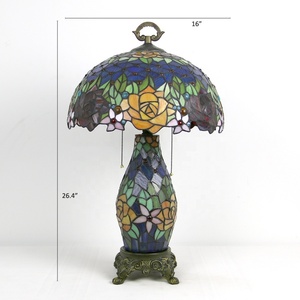 Lámpara de Mesa de Estilo Tiffany Europeo LongHuiJing con Vidrio de Colores y Diseño de Rosa, AC E26, para Decoración del Hogar y Sala de Estar - Product Image 3