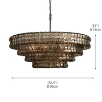Lustre en verre fumé à étages de luxe, suspension en fer ondulé de style rétro italien pour villa, hôtel, salle à manger, lampe de designer