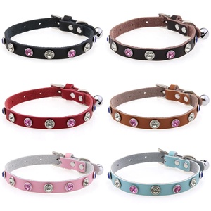Imitazione diamante scintillante strass rivetto regolabile <span class=keywords><strong>Pet</strong></span> collare campana piccoli cani in vera pelle collare gatto - Product Image 3