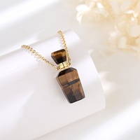 Diffuseur d'Huiles Essentielles Bouteille Oeil de Tigre Naturel Pierre Bijoux Aromathérapie Pot Pendentif Collier pour Hommes ou Femmes