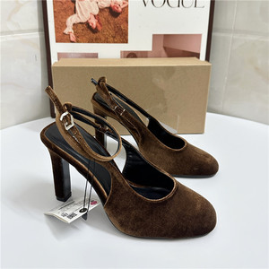 Nuove <span class=keywords><strong>scarpe</strong></span> primavera ZRA da donna <span class=keywords><strong>con</strong></span> <span class=keywords><strong>tacco</strong></span> alto a punta tonda <span class=keywords><strong>con</strong></span> superficie in velluto e tacchi spessi - Product Image 1