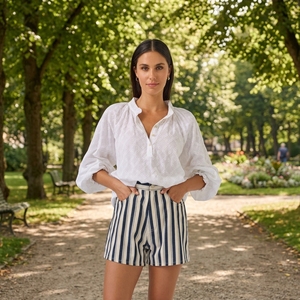 Women's <strong>White</strong> Textured <strong>Long</strong> <strong>Sleeve</strong> Blouse with Puff <strong>Sleeves</strong> &amp; Stand Collar French Style Casual <strong>Top</strong> - Product Image 2