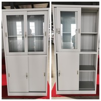 Armoire de bureau en métal avec porte coulissante en verre, armoire de rangement en acier haute capacité avec serrure, bibliothèque et étagère scolaire modernes