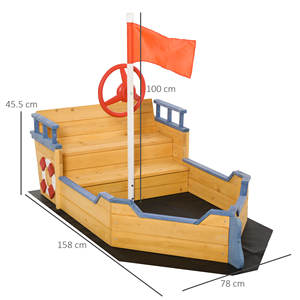 Outsunny Barco Pirata de Madera para Niños, Arenero con Compartimento de Almacenamiento, 158x78x45,5 cm - Product Image 3