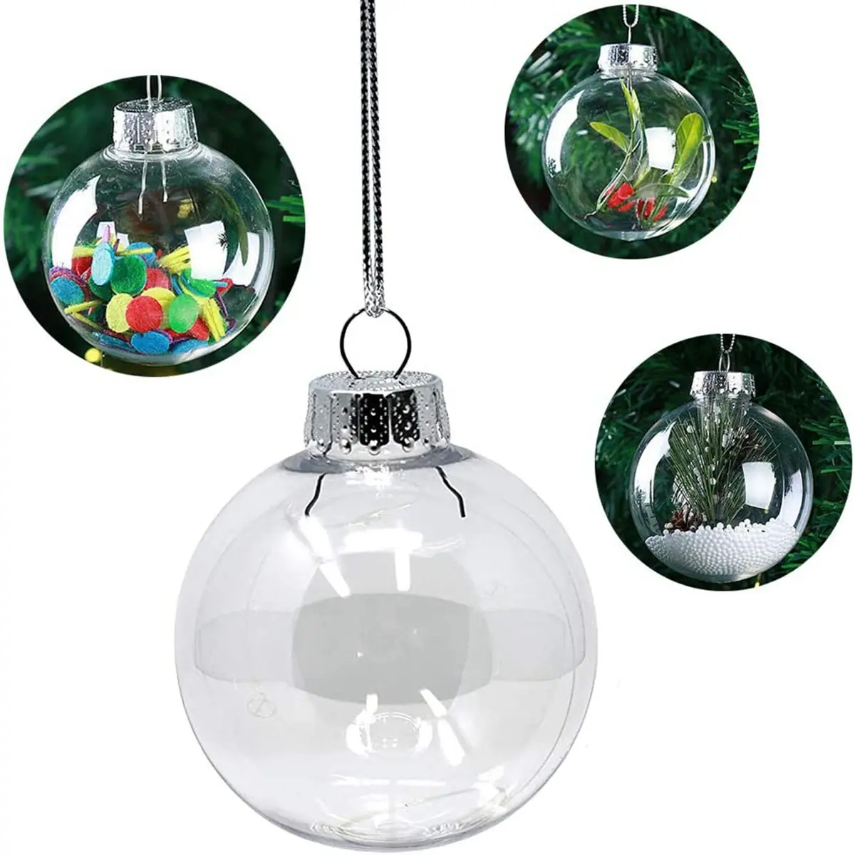 Bola para decoração de <span class=keywords><strong>natal</strong></span>, enfeites de plástico transparente aberto 6cm-10cm, guarnição de árvore para presente de decoração