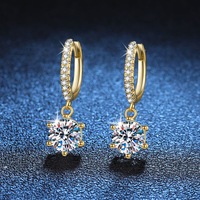 Usine en gros 925 boucles d'oreilles en argent Sterling pour femmes Six griffes 5mm 6.5mm Moissanite Pendientes
