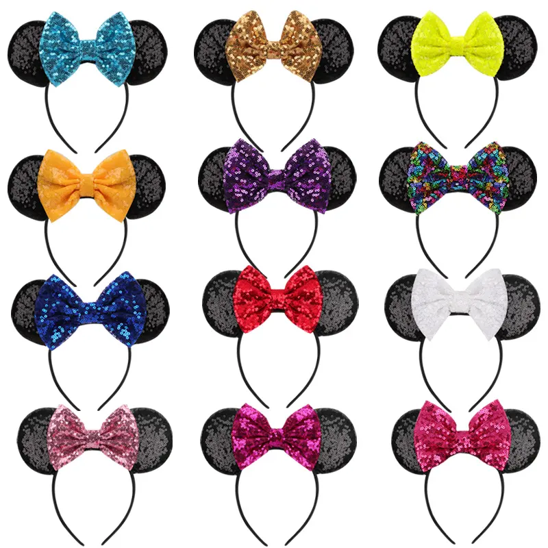 Nuovo Stile Carino Cosplay Del Fumetto Hairbands Con Bowknot Mouse Orecchie Fiocchi di Paillettes Fasce per I Bambini Le Ragazze