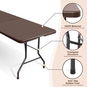 Popular <span class=keywords><strong>mejor</strong></span> 6 pies HDPE mimbre rectángulo fiesta <span class=keywords><strong>Camping</strong></span> venta al por mayor Picnic Catering <span class=keywords><strong>mesa</strong></span> <span class=keywords><strong>plegable</strong></span> de ratán - Product Image 3