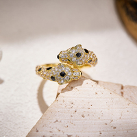 Nouvelle bague en laiton tête de léopard micro-incrustée de zircon, cadeau d'anniversaire pour couple, taille ajustable, style hip-hop animal en zircon