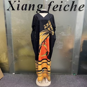 Abito Estivo da Donna Plus Size, Stile <span class=keywords><strong>Etnico</strong></span> Africano, Kaftan Boubou Nero a Maniche Corte, Casual e Comodo per Feste e Vacanze al Mare - Product Image 6