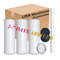USA US Warehouse Stock White 20oz Straight Skinny Sublimation Blanks bicchieri in acciaio inossidabile con cannuccia e fondo in gomma