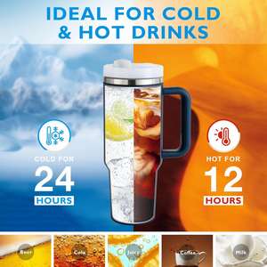 Vaso Térmico de Doble Pared de Acero Inoxidable de 40 oz con Asa y Popote, Imprescindible para Viajes 2024 - Envío desde Almacén de EE. UU. - Product Image 5