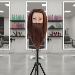 100% cheveux humains bruns avec barbe formation Mannequin <span class=keywords><strong>tête</strong></span> 14 pouces droite barbier perruque pince support cosmétologie pratique poupée - Product Image 3
