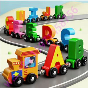 lz Trex Alphabet Train 26 lettres anglaises Puzzle en bois solide interactif parent-enfant Cadeau d'anniversaire - Product Image 5
