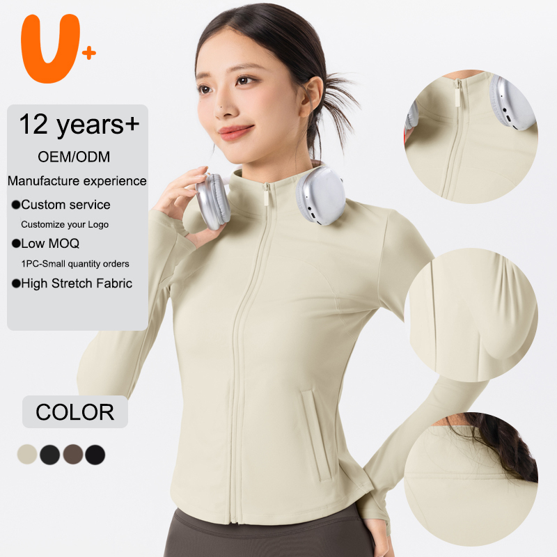 Women Polar Fleece Yoga Jacket Stand Collar Full Zip Slim Fit Yoga Top Breathable Quick Dry Yoga Jacket Windproof With Pockets