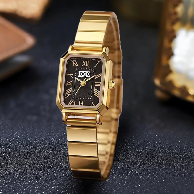 Luxury Golden Square Watch for Women Elegant Quartz Movement 3ATM Waterproof Fashion Dress Wristwatch with Alloy Case
