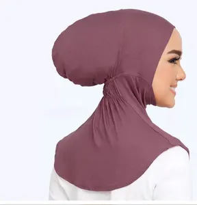 Latest Malaysia Woman Inner Hijab Solid Color Muslim Neck Cover Cap Bonnet Elastic Cotton Hijab Undercap