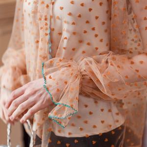 Blusa de encaje <span class=keywords><strong>transparente</strong></span> con mangas abullonadas para mujer, blusa Vintage de alta calidad - Product Image 5