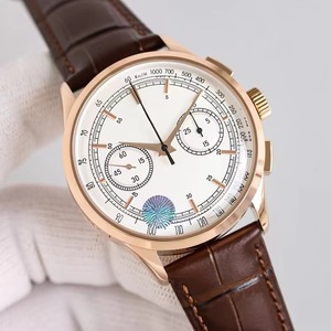 Montre mécanique chronographe pour homme, boîtier or rose, cadran blanc, bracelet en cuir de luxe, étanche, nouvelle collection 2026, vente chaude - Product Image 1