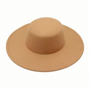 2023 New Flat Top Woolen Felt Hat Bowler Hat Jazz French Wide Brim Fedora Hats Women Wholesale - Product Image 1
