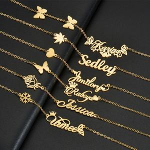 Collares con Nombre Personalizados de Moda, Chapados en Oro de 18K, con Forma de Corazón y Mariposa, Placa de Acero Inoxidable con Nombre, Joyería Personalizada - Product Image 1
