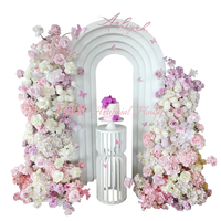 Arche de fleurs artificielle personnalisée en soie blanche et rose pour centres de table et toile de fond de mariage