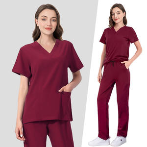 Médecin femmes gommage ensemble à manches courtes mode fermeture éclair conception mince soins infirmiers uniformes ensembles médical dentaire laboratoire vêtements - Product Image 1