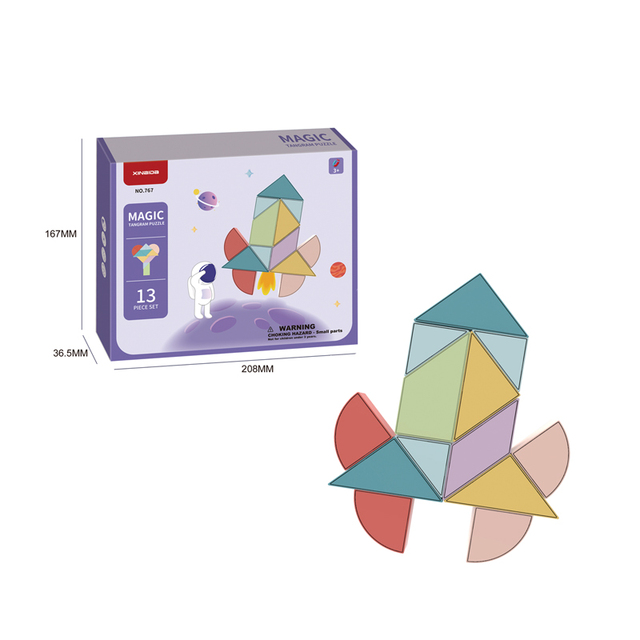 Magnetic IQ Educational Travel Tangram Puzzle Plastic Pattern Block Games for Kid and Adult Challenge Study Packaged in Sets