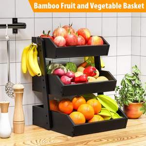 Organizador de Cocina Cuadrado de Bambú Ecológico de 3 Niveles, con 2 Soportes para Plátanos, Cesta de Almacenamiento para Frutas y Aperitivos - Product Image 4