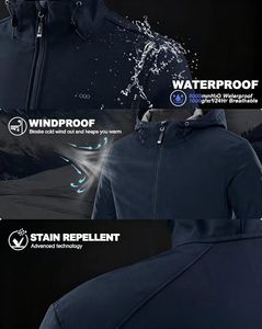 Veste Softshell Décontractée Homme Automne Épaisse à Capuche Imperméable Isolée Coupe-Vent Doublée Polaire avec Fermeture Éclair - Product Image 5