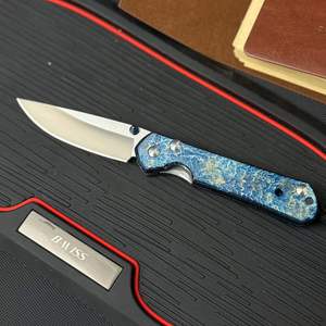 Coltello Pieghevole Professionale <span class=keywords><strong>in</strong></span> Acciaio 14C28N con Manico <span class=keywords><strong>in</strong></span> Titanio Anodizzato Blu, Sottile Coltello Tascabile EDC, Strumento Tattico per Esterni, Supporto OEM - Product Image 4