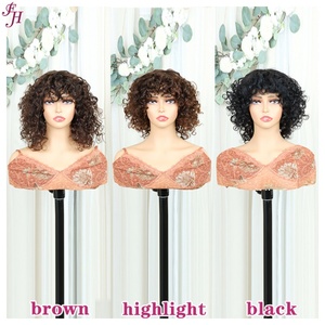 Peluca rizada Afro FH con flequillo, cabello humano peruano hecho a máquina, peluca corta rizada con flequillo - Product Image 4