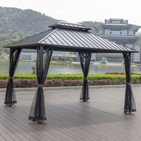 Gazebo extérieur en polycarbonate rigide 12'x20' avec rideaux, cadre en aluminium avec filet pour jardin, patio