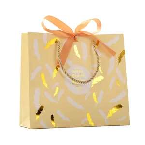 Custom Branded Sac Personnalisable Cadeau Emballage Papieren Zakken Gift Bag Met Strik