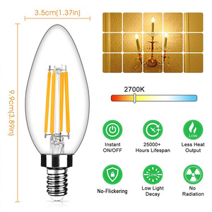 Mỹ tiêu chuẩn Retro <span class=keywords><strong>LED</strong></span> bóng đèn dây tóc nhỏ vít cơ sở C35 nến bóng đèn E14 <span class=keywords><strong>Dimmable</strong></span> Glass chỉ bóng đèn - Product Image 5
